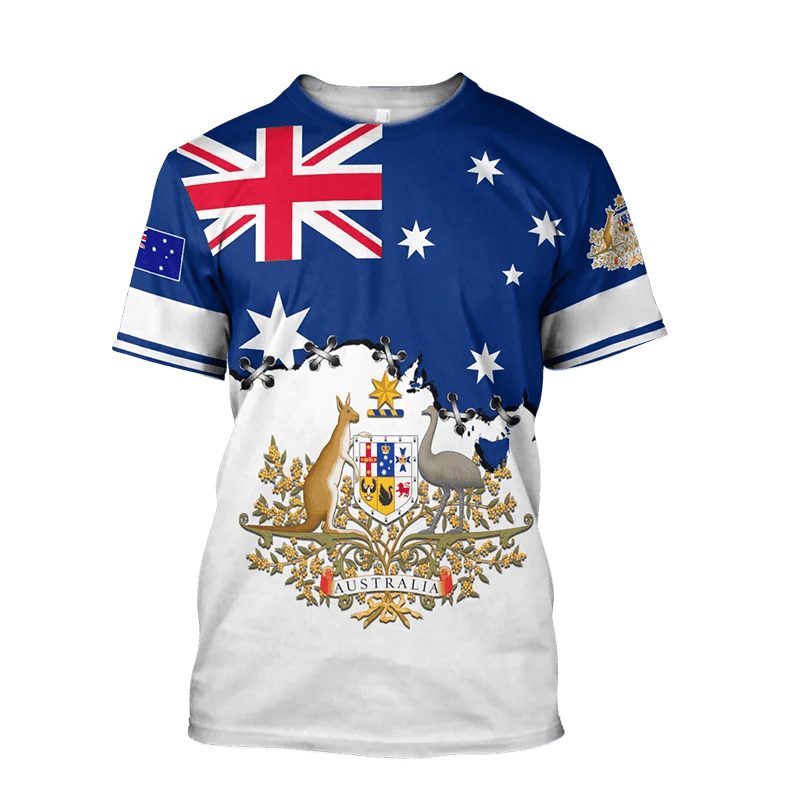 Aussie Vibes: Men's 3D Flag Print O-Neck Tee – Wear Your Patriotism in Style! N1T2023ADLY010 Beachwear Australia