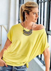 Bat Sleeve Knotted Women's T-Shirt Yellow Beachwear Australia