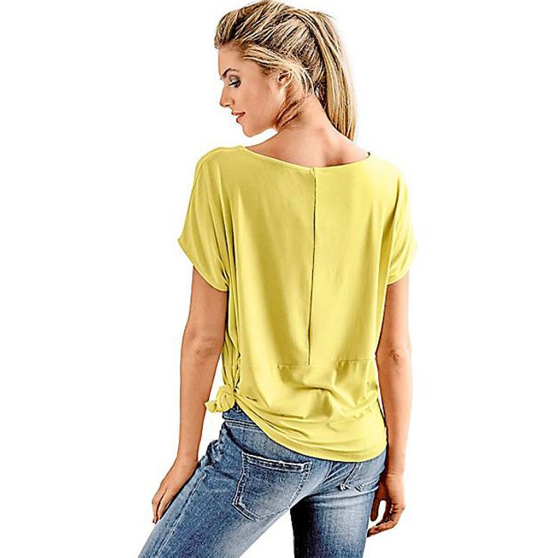 Bat Sleeve Knotted Women's T-Shirt Yellow Beachwear Australia