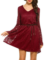 Summer Elegance V-Neck Lace Dress Claret Beachwear Australia