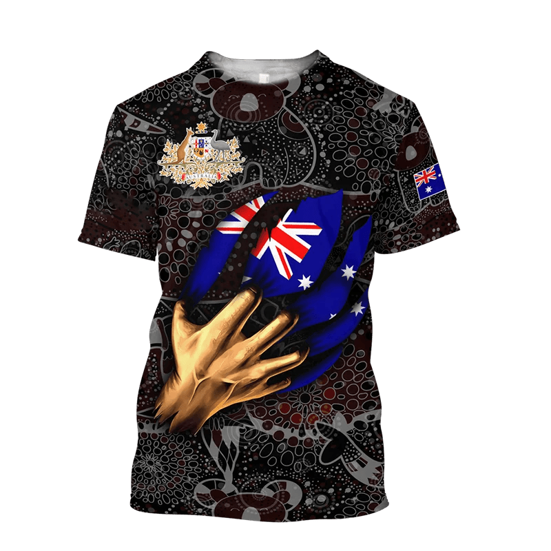 Aussie Vibes: Men's 3D Flag Print O-Neck Tee – Wear Your Patriotism in Style! N1T2023ADLY003 Beachwear Australia