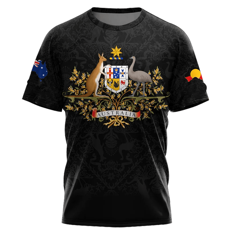 Aussie Vibes: Men's 3D Flag Print O-Neck Tee – Wear Your Patriotism in Style! N1T2023ADLY003 Beachwear Australia