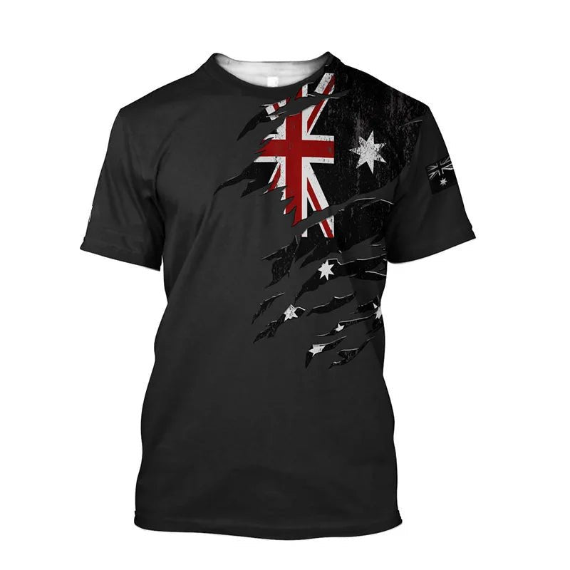 Aussie Vibes: Men's 3D Flag Print O-Neck Tee – Wear Your Patriotism in Style! N1T2023ADLY010 Beachwear Australia