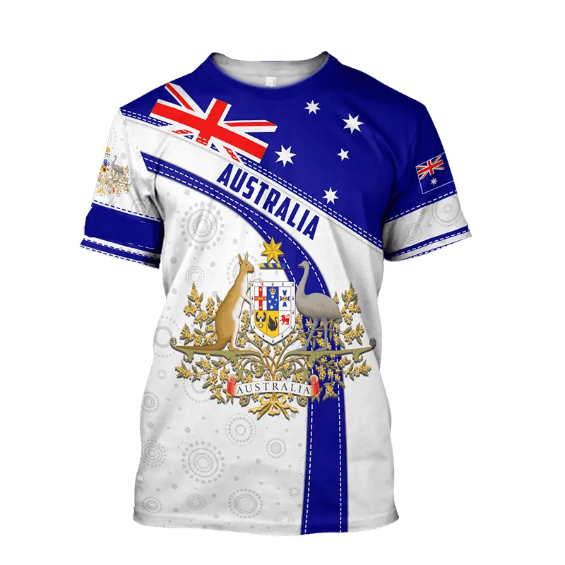 Aussie Vibes: Men's 3D Flag Print O-Neck Tee – Wear Your Patriotism in Style! N1T2023ADLY002 Beachwear Australia