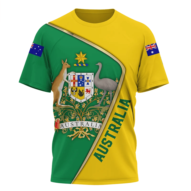 Aussie Vibes: Men's 3D Flag Print O-Neck Tee – Wear Your Patriotism in Style! N1T2023ADLY066 Beachwear Australia