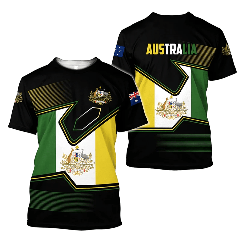 Aussie Vibes: Men's 3D Flag Print O-Neck Tee – Wear Your Patriotism in Style! N1T2023ADLY004 Beachwear Australia