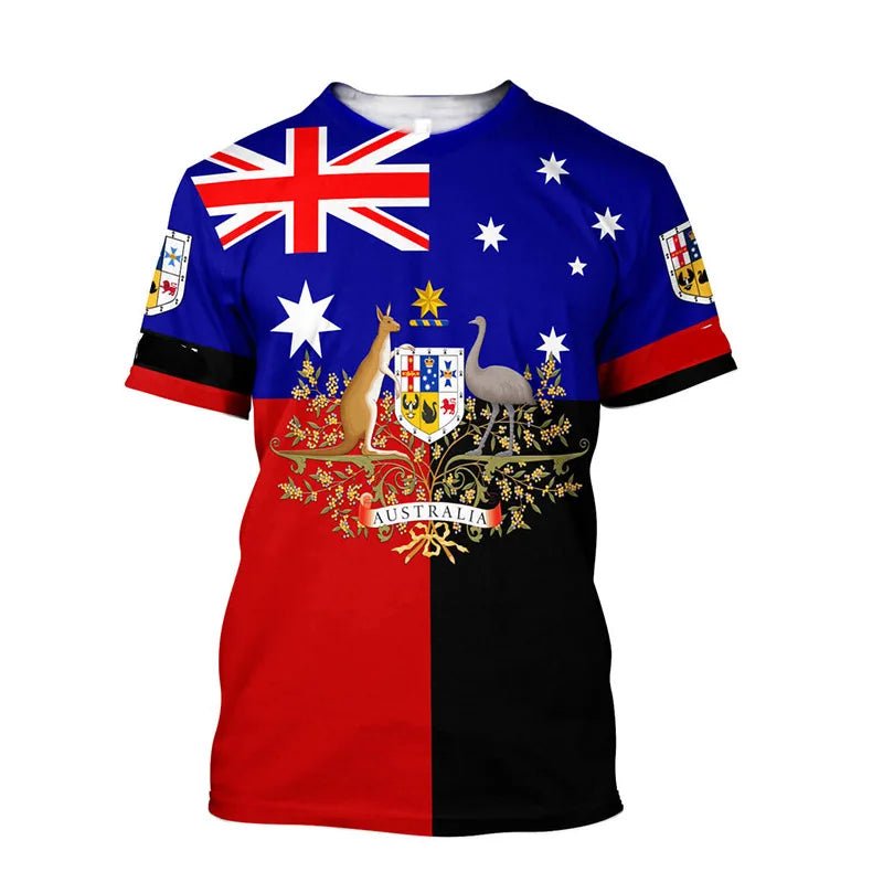 Aussie Vibes: Men's 3D Flag Print O-Neck Tee – Wear Your Patriotism in Style! N1T2023ADLY005 Beachwear Australia