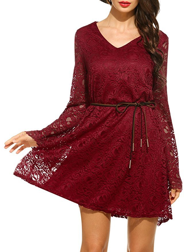 Summer Elegance V-Neck Lace Dress Claret Beachwear Australia